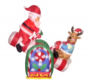 Animated Inflatable Santa and Reindeer on a teeter totter